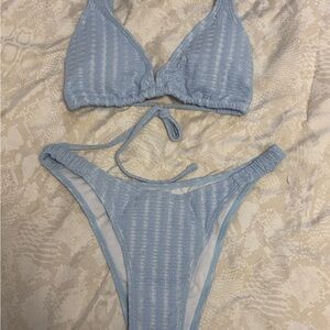 SHEIN Light Blue Bikini Set with Pinstripe Detailing